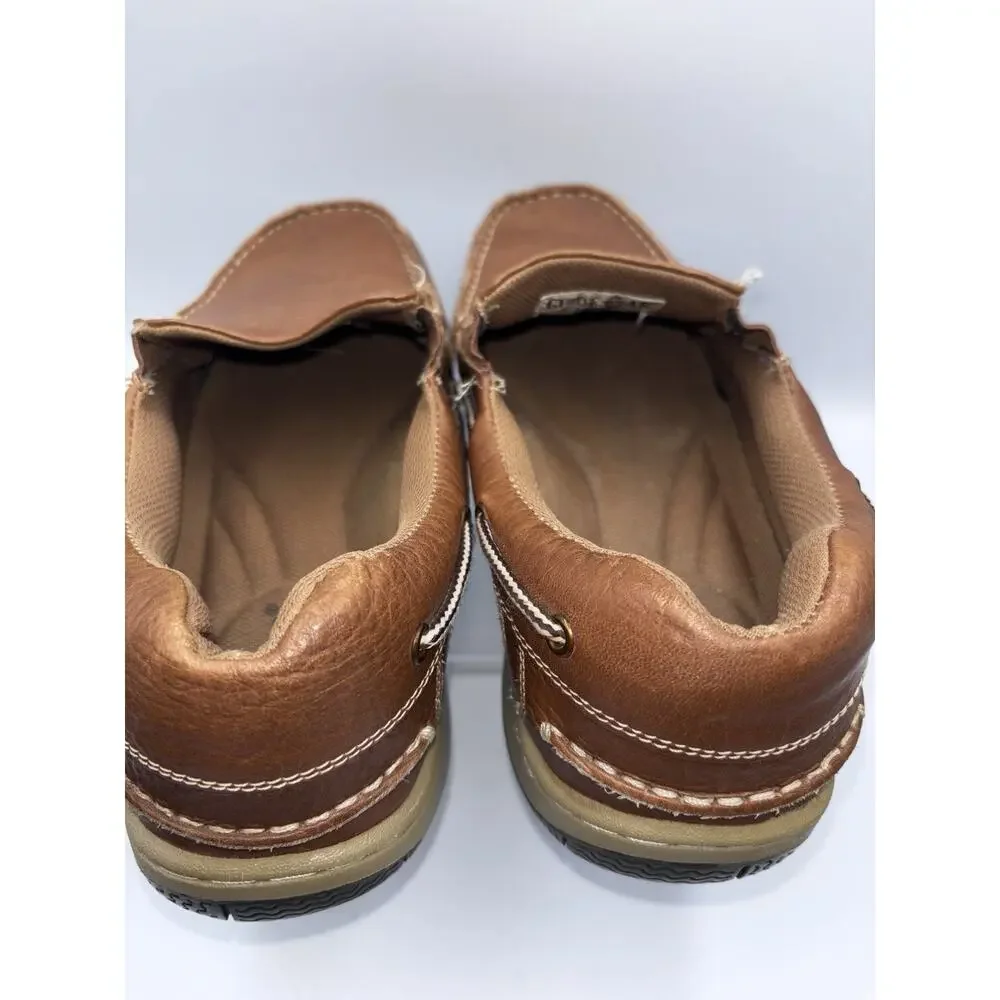 Guide Gear Leather Tan Slip On Boat Shoes Mens Sz 10 Brown Gently Worn Clean EUC